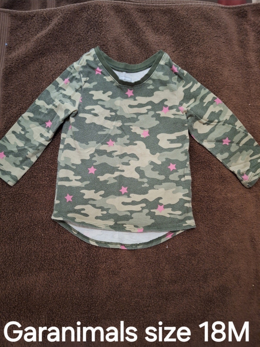Garanimals Green Camo Long Sleeve Top with Pink Stars